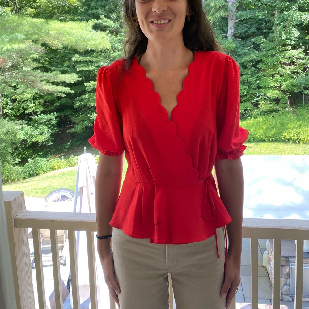 Red Topshop tie-waist top